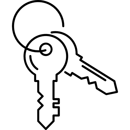 Schwarz-weiß Pixelgrafik mit zwei gekreuzten Schlüsseln als Symbol für Sicherheit.