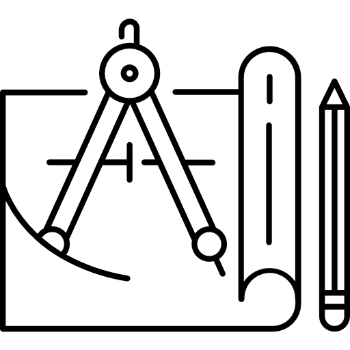 Symbol für Architektur: Zirkel und Bauplan stehen für Planung und Bauprojekte.