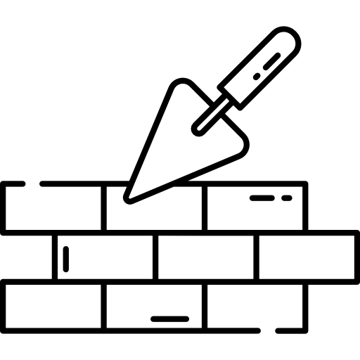 Symbol einer Mauer mit Maurerkelle, steht für Bauarbeiten und Handwerk im Hausbau.