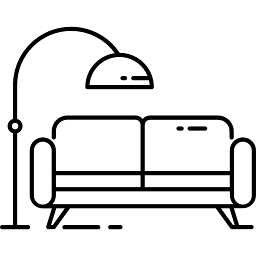 Minimalistische Illustration eines Sofas mit Stehlampe als modernes Wohnzimmermöbel-Design.