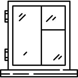 Schwarz-weißes Icon eines Kühlschranks mit mehreren Fächern und stilisierten Griffen.